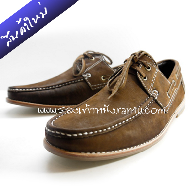 C017 รองเท้า boat shoes สีน้ำตาลหนังเรียบพื้นไม้